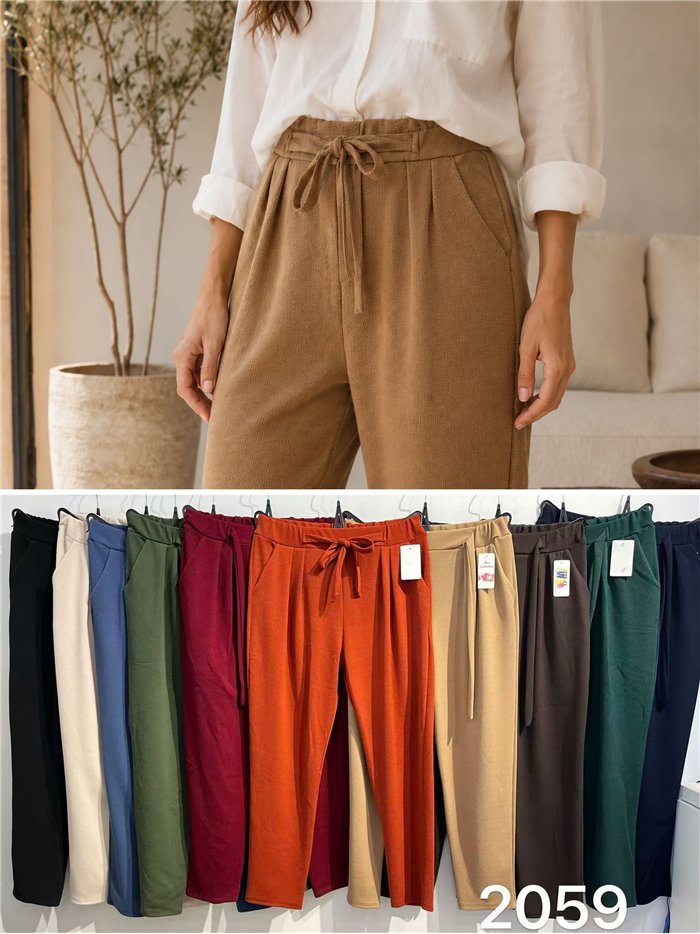 Pantalón textura con lazo talla grande