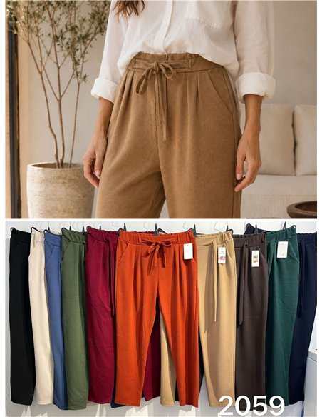 Pantalón textura con lazo talla grande