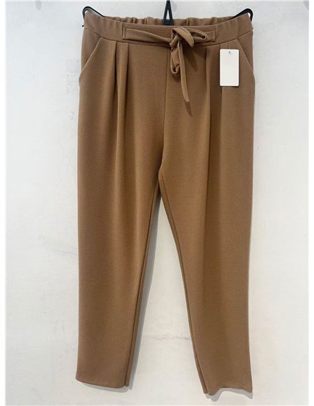 Pantalón textura con lazo talla grande