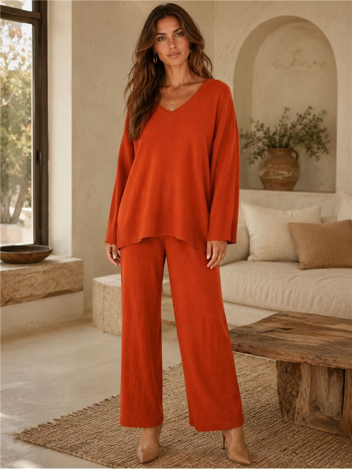 Conjunto jersey cuello pico talla grande y pantalón