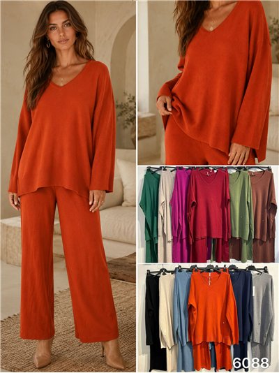 Conjunto jersey cuello pico talla grande y pantalón 2