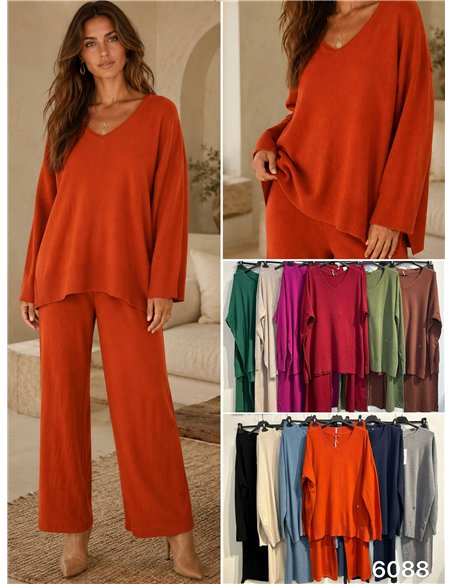 Conjunto jersey cuello pico talla grande y pantalón