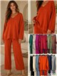 Conjunto jersey cuello pico talla grande y pantalón
