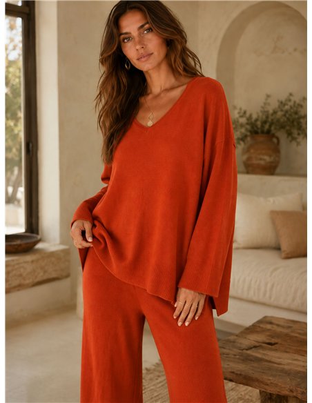Conjunto jersey cuello pico talla grande y pantalón