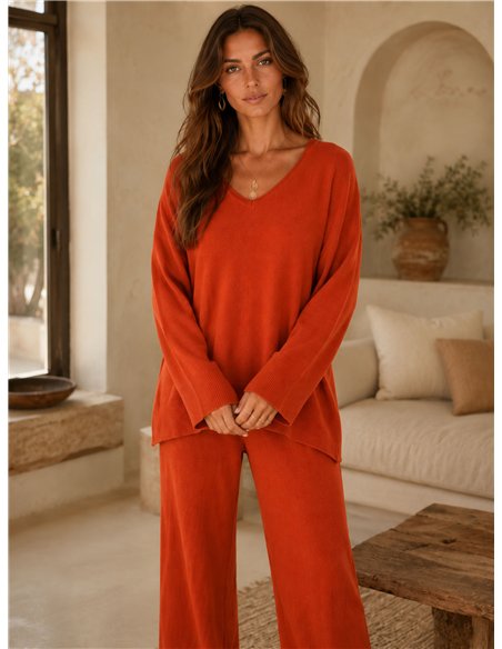 Conjunto jersey cuello pico talla grande y pantalón