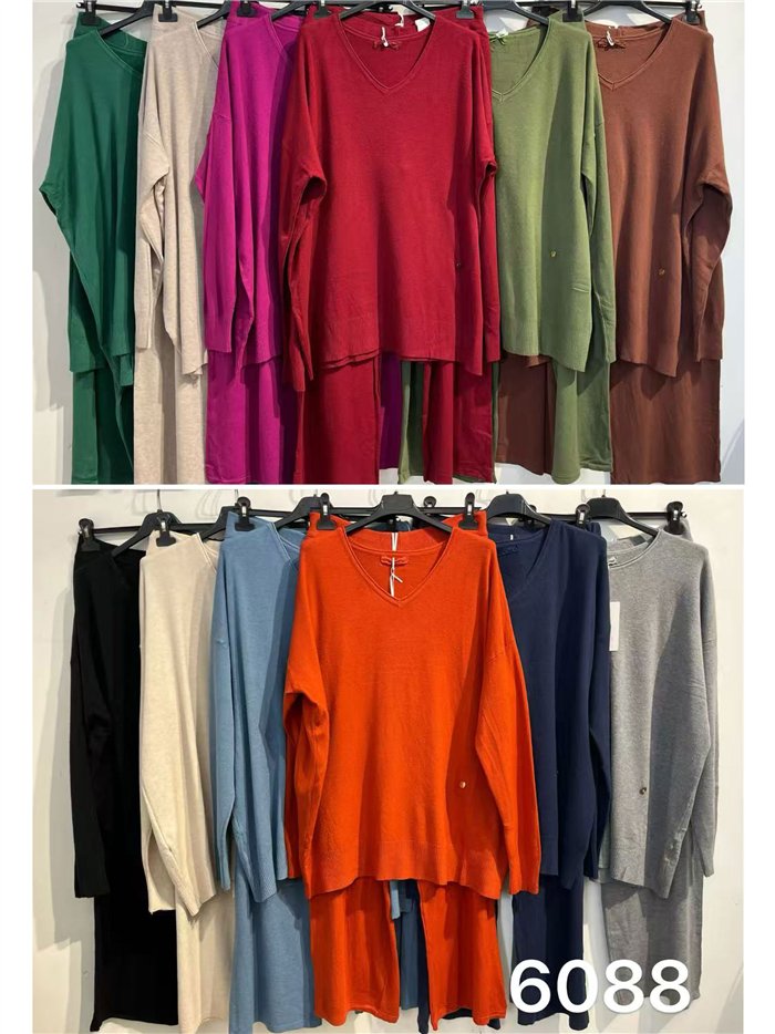Conjunto jersey cuello pico talla grande y pantalón