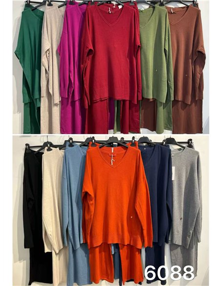 Conjunto jersey cuello pico talla grande y pantalón