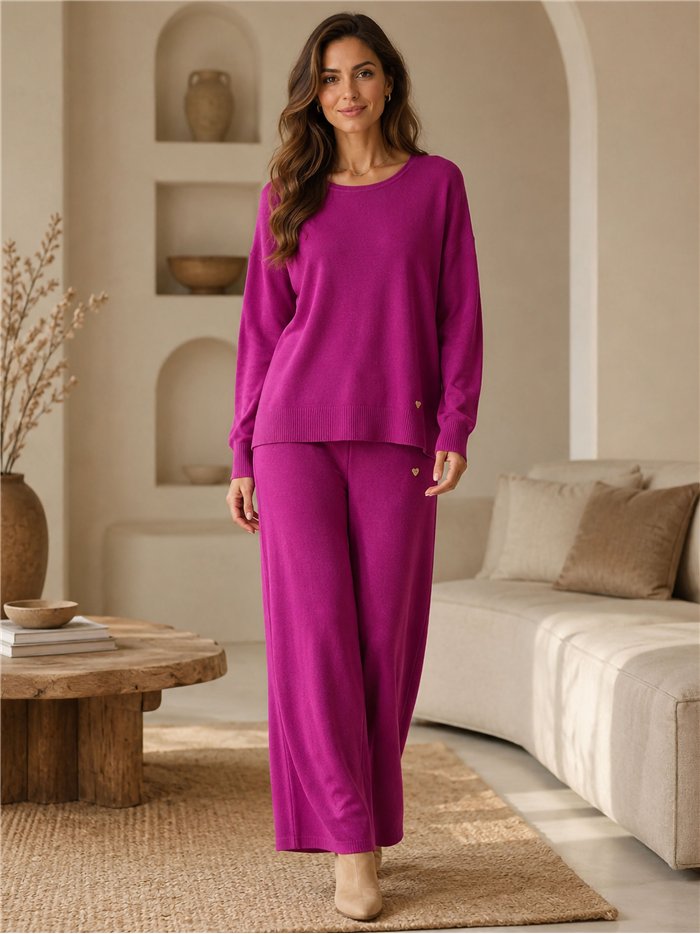 Conjunto jersey cuello redondo talla grande y pantalón
