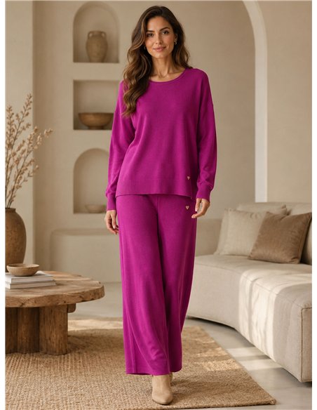 Conjunto jersey cuello redondo talla grande y pantalón