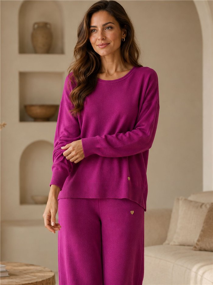 Conjunto jersey cuello redondo talla grande y pantalón