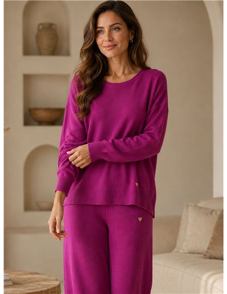 Conjunto jersey cuello redondo talla grande y pantalón
