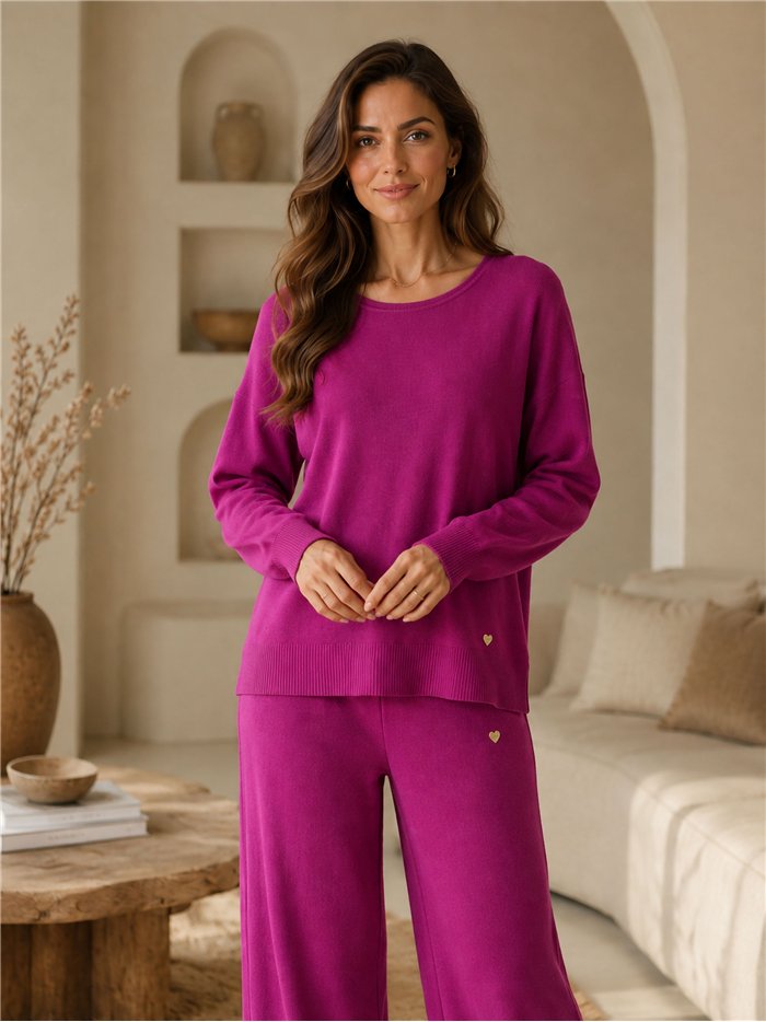 Conjunto jersey cuello redondo talla grande y pantalón