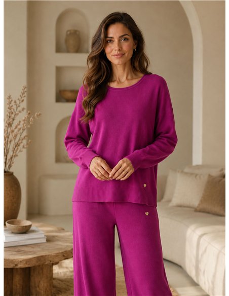 Conjunto jersey cuello redondo talla grande y pantalón