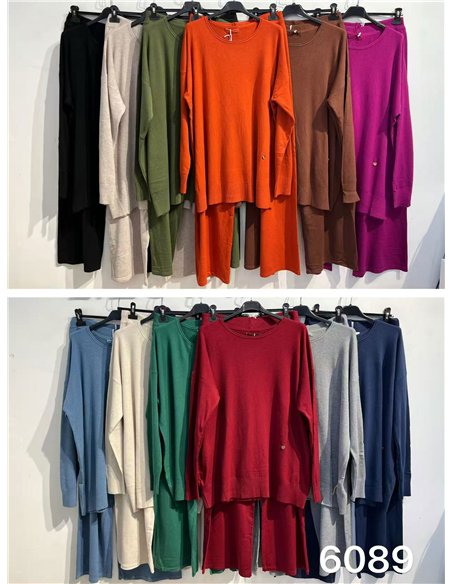 Conjunto jersey cuello redondo talla grande y pantalón