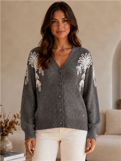 Cárdigan punto bordado floral