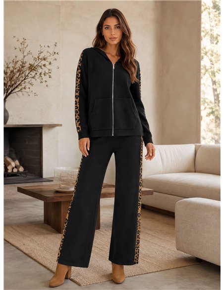Conjunto chaqueta sudadera capucha leopardo y pantalón