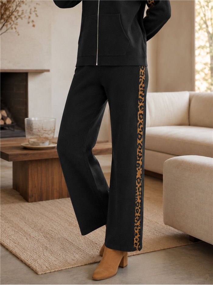 Conjunto chaqueta sudadera capucha leopardo y pantalón