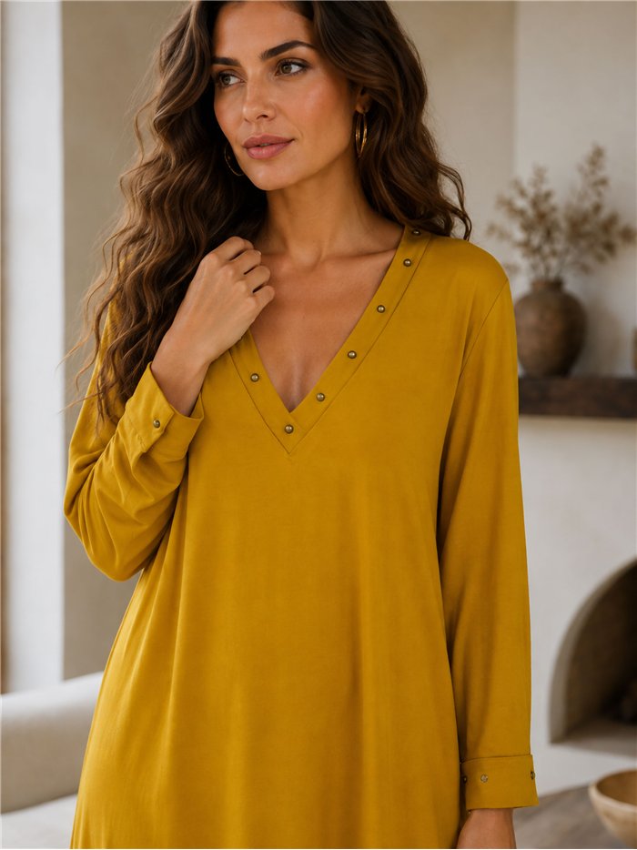 Vestido largo liso tachuelas talla grande