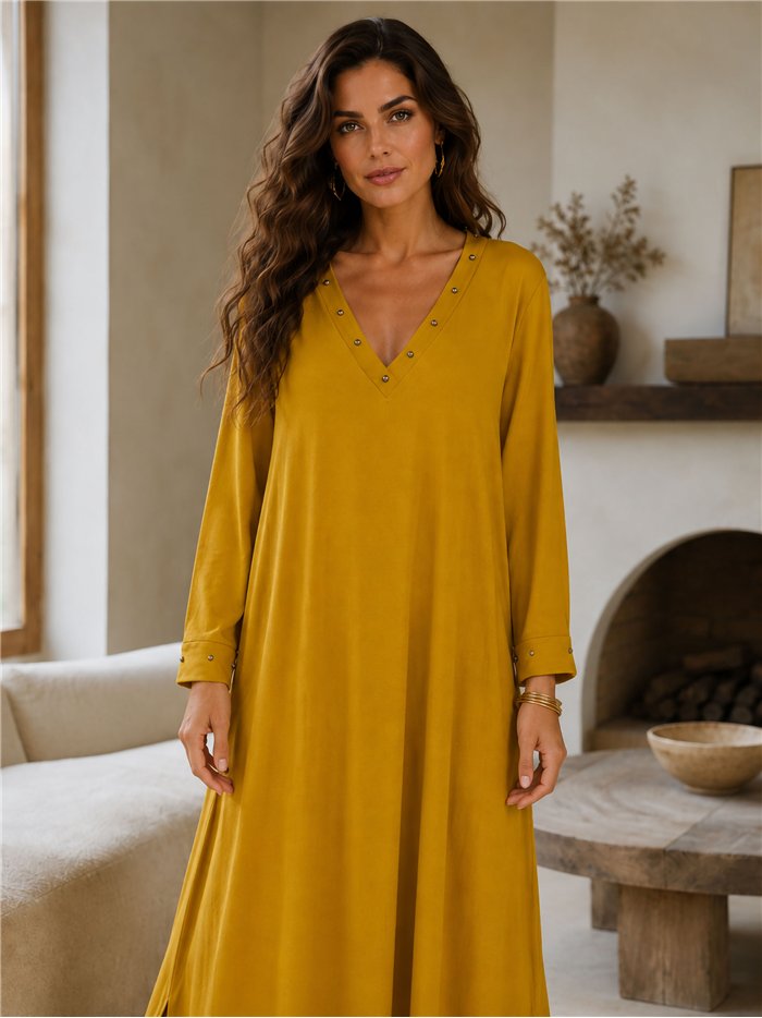 Vestido largo liso tachuelas talla grande