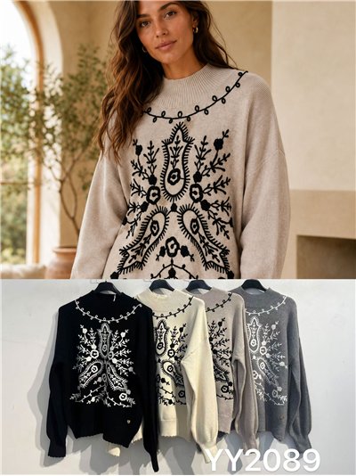 Jersey bordado cuello subido 2