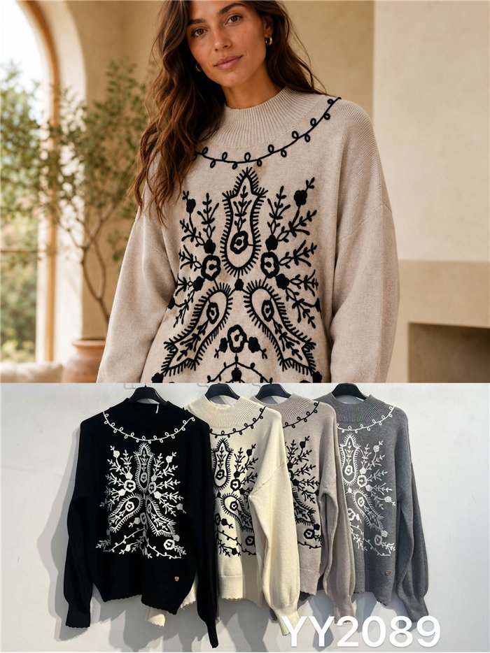 Jersey bordado cuello subido