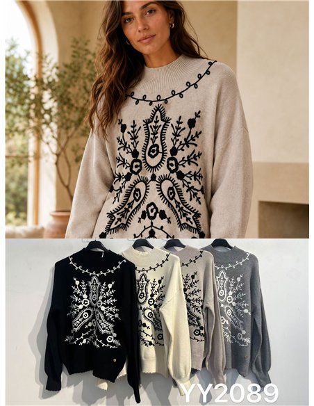 Jersey bordado cuello subido