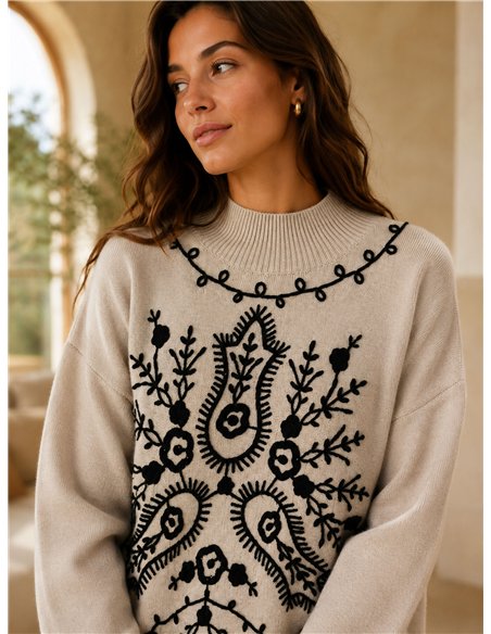 Jersey bordado cuello subido