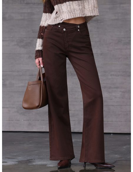 Jeans wide leg chocolate cintura cruzada