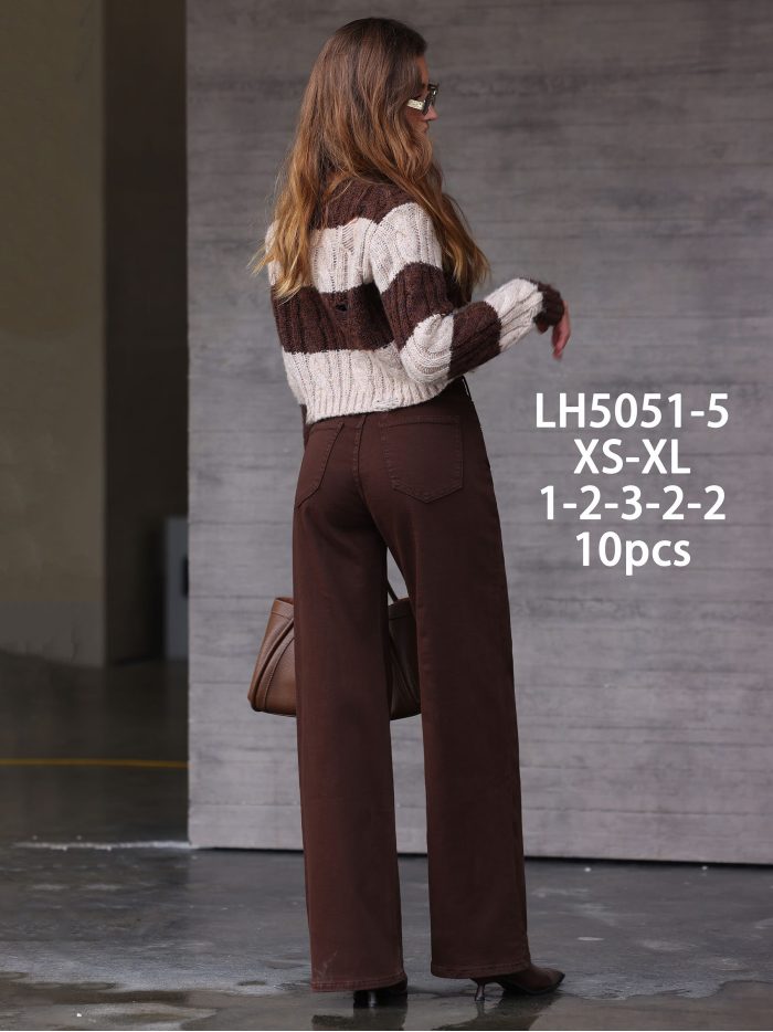 Jean large taille croisée chocolat | LH-LH5051-5