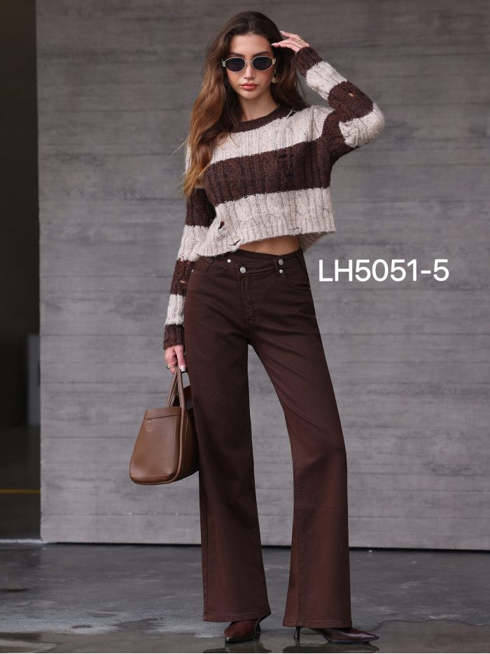Jeans wide leg chocolate cintura cruzada