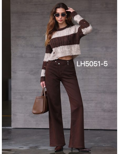 Jeans wide leg chocolate cintura cruzada