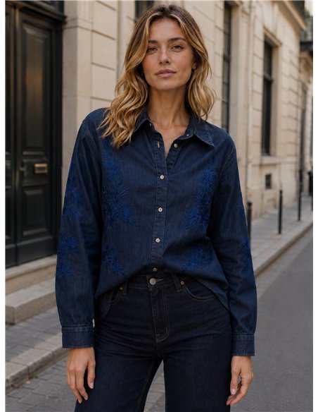 Camisa vaquera bordado floral
