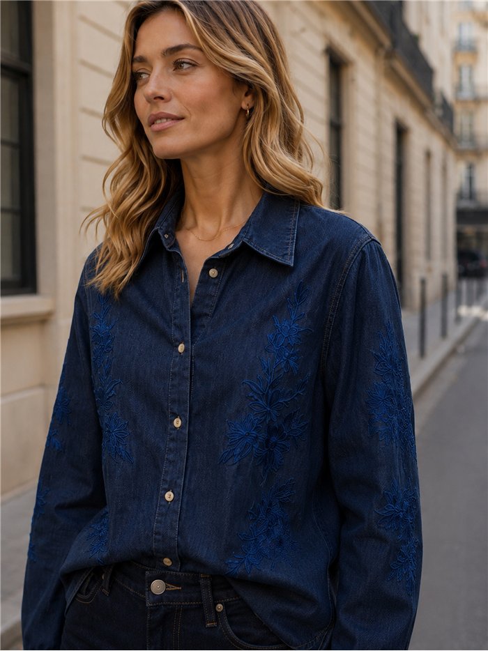 Camisa vaquera bordado floral
