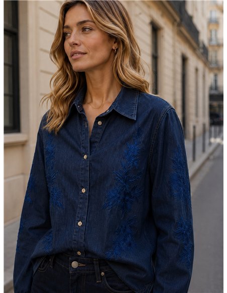 Camisa vaquera bordado floral