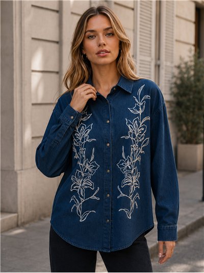 Camisa vaquera flores bordadas