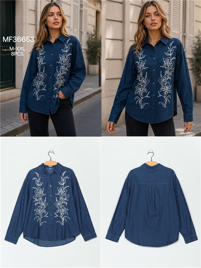 Camisa vaquera flores bordadas