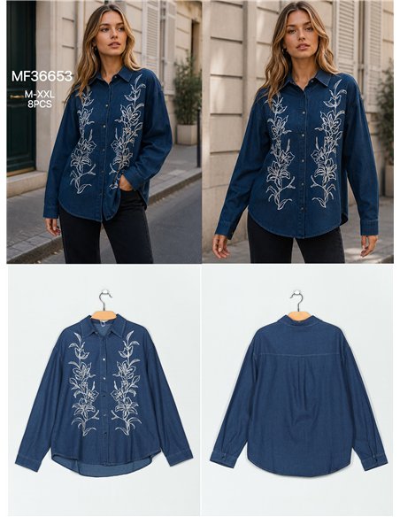 Camisa vaquera flores bordadas