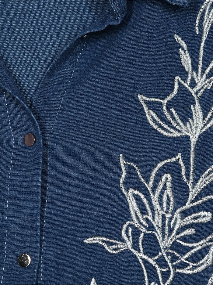 Camisa vaquera flores bordadas