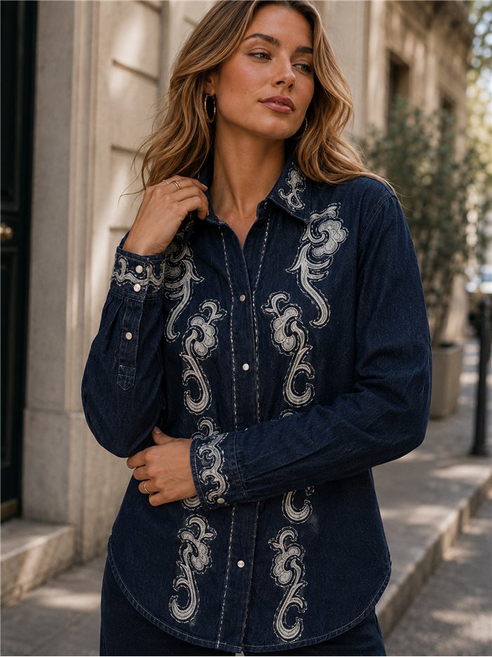 Camisa vaquera bordado ornamental