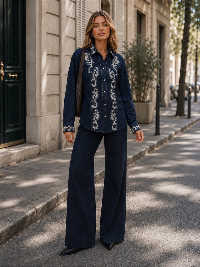 Camisa vaquera bordado ornamental