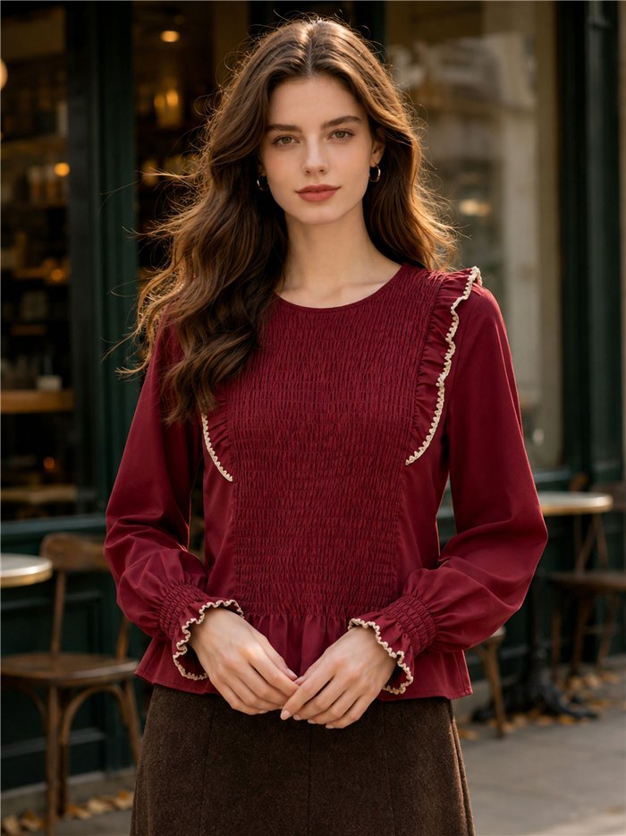 Blusa nido de abeja volantes