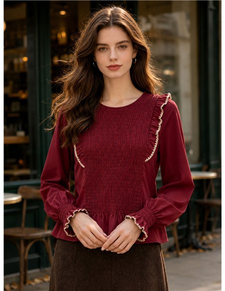 Blusa nido de abeja volantes
