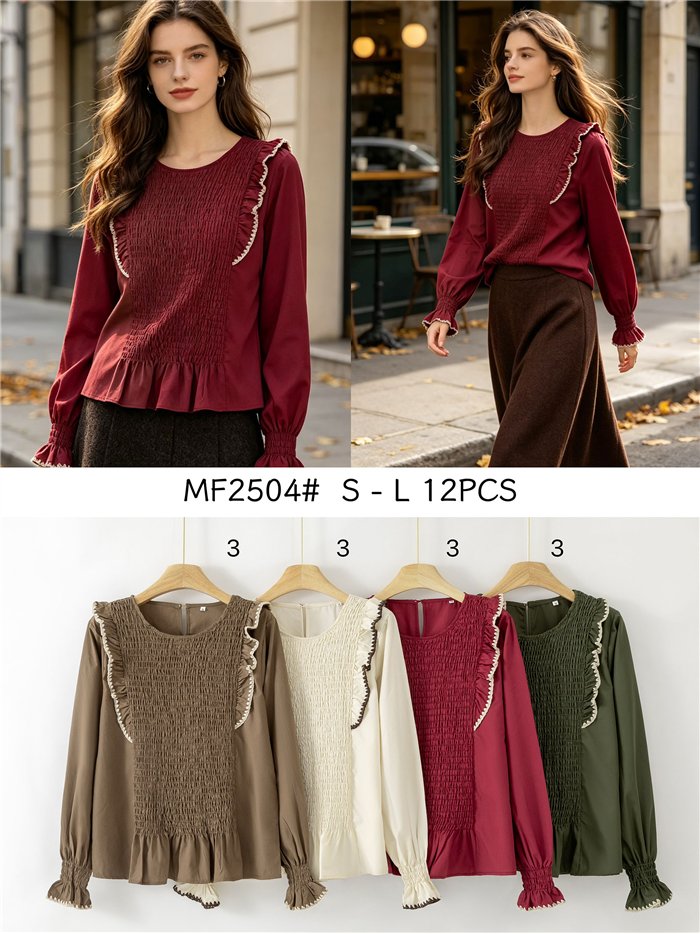 Blusa nido de abeja volantes