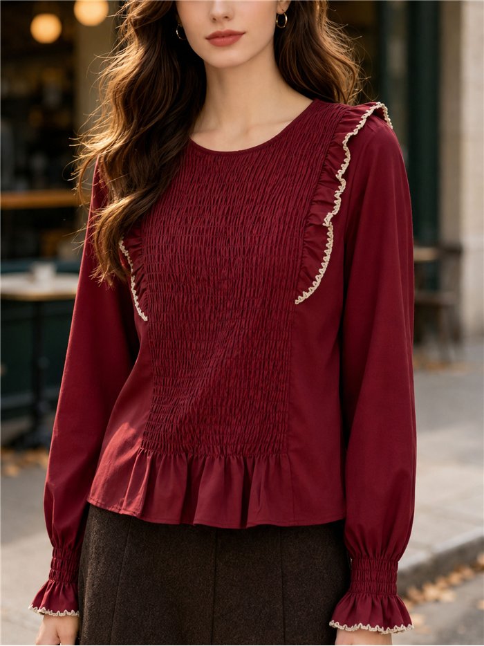 Blusa nido de abeja volantes