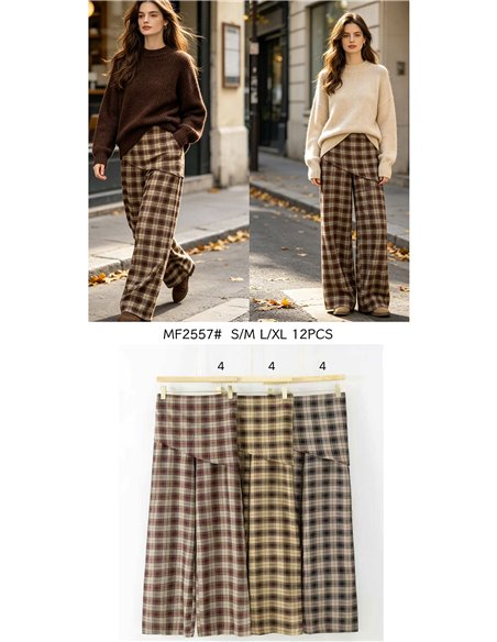 Pantalón wide leg cuadros pareo