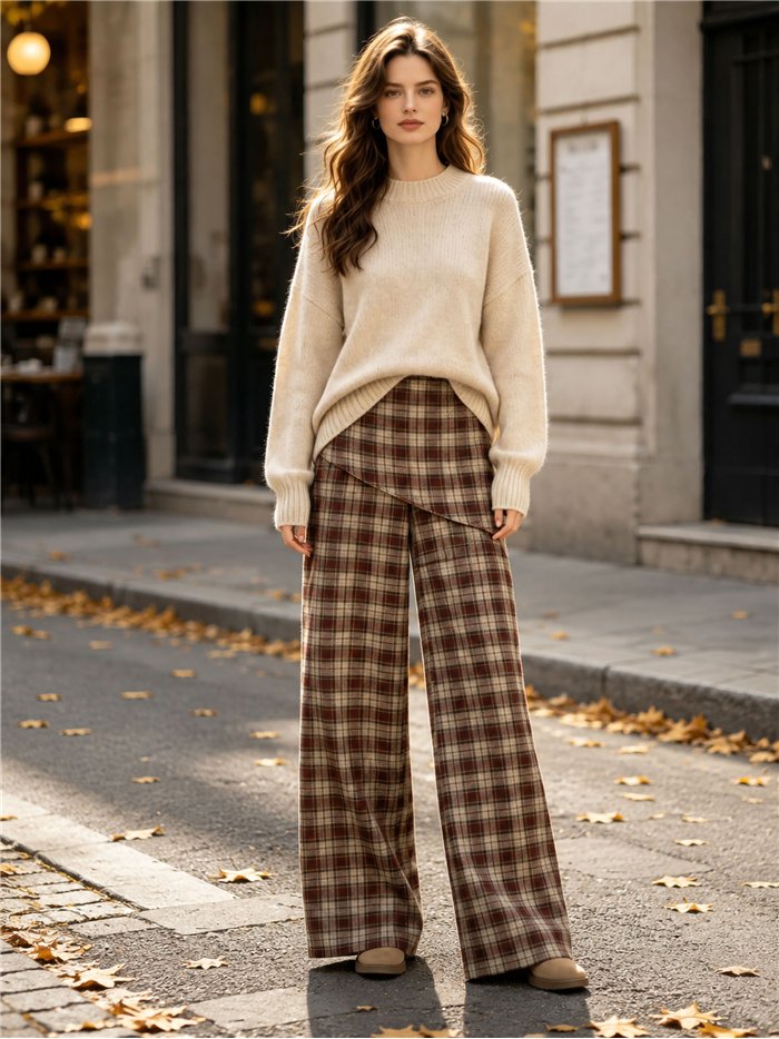 Pantalón wide leg cuadros pareo