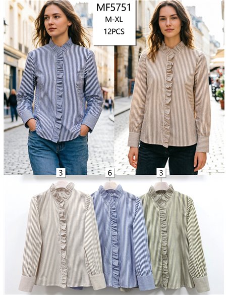 Blusa rayas volante frontal