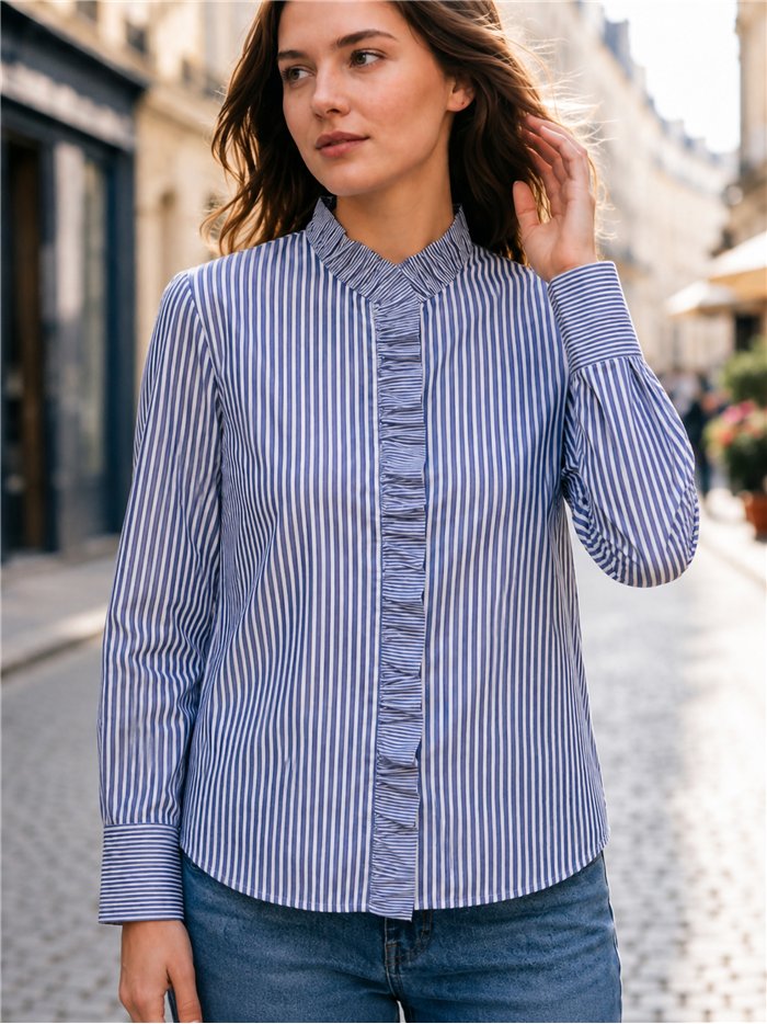 Blusa rayas volante frontal