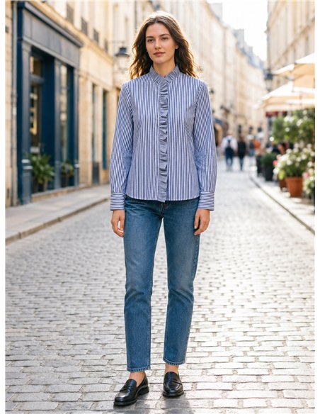 Blusa rayas volante frontal
