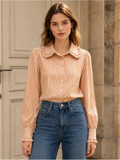 Camisa rayas cuello bobo volante